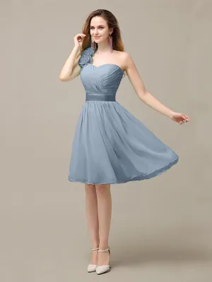 A-line Chiffon One Shoulder Knee-Length Short Bridesmaid Dresses