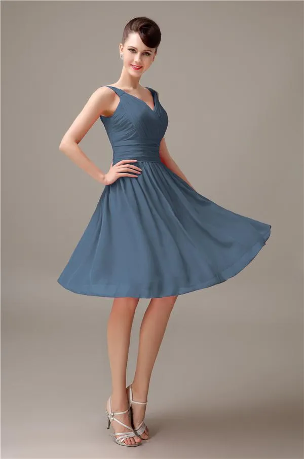 A-line Chiffon V-Neck Knee-Length Short Bridesmaid Dresses