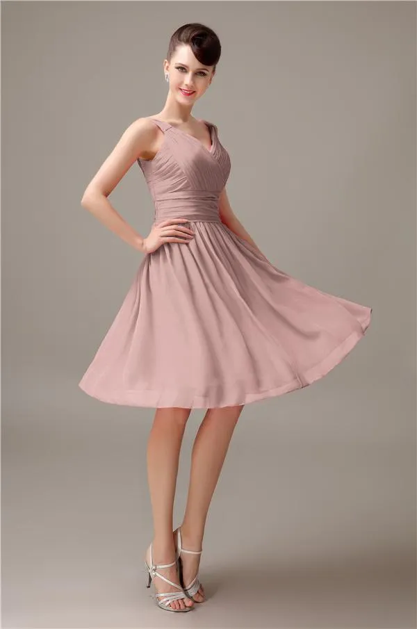 A-line Chiffon V-Neck Knee-Length Short Bridesmaid Dresses