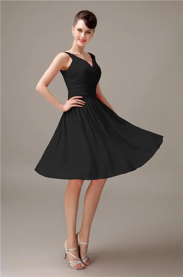 A-line Chiffon V-Neck Knee-Length Short Bridesmaid Dresses