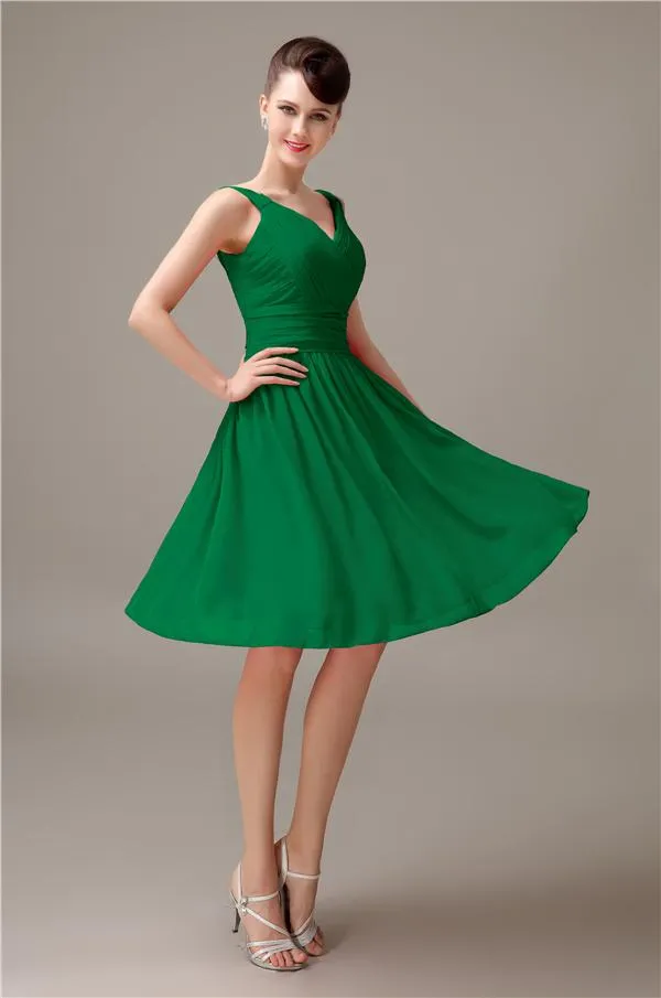 A-line Chiffon V-Neck Knee-Length Short Bridesmaid Dresses