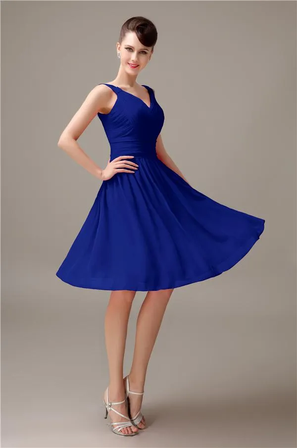 A-line Chiffon V-Neck Knee-Length Short Bridesmaid Dresses