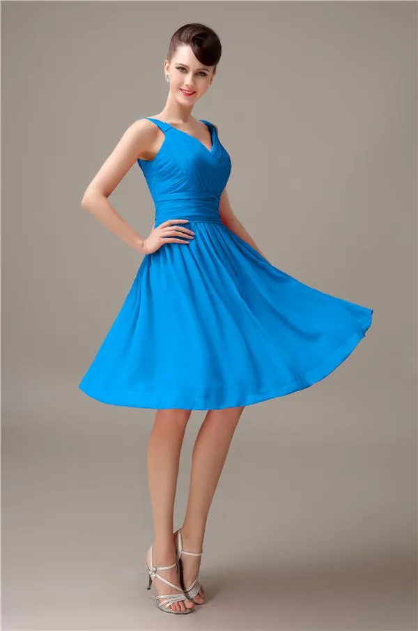 A-line Chiffon V-Neck Knee-Length Short Bridesmaid Dresses