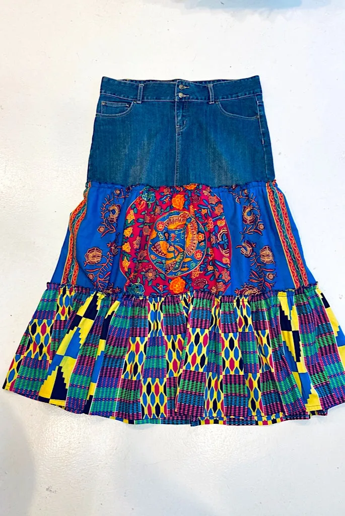 Ankara Ruffles Skirt with Vintage Denim - SFH Designs Original