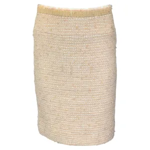 Chanel Tan / Ivory Sequined Wool and Linen Skirt