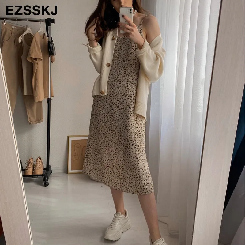 Christmas Gift A-line Spring summer  floral Deanwangkt Woman printed Stripe dress  Dress Casual Long Camisole dress Women Loose chiffon maix dress