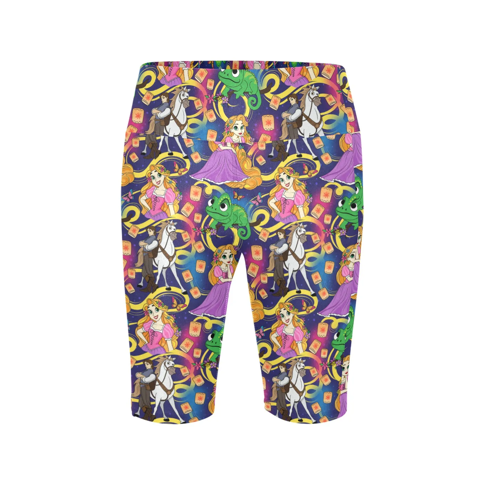 Disney Tangled Rapunzel At Last I See The Light Women's Athletic Workout Half Tights Leggings With Side Pockets