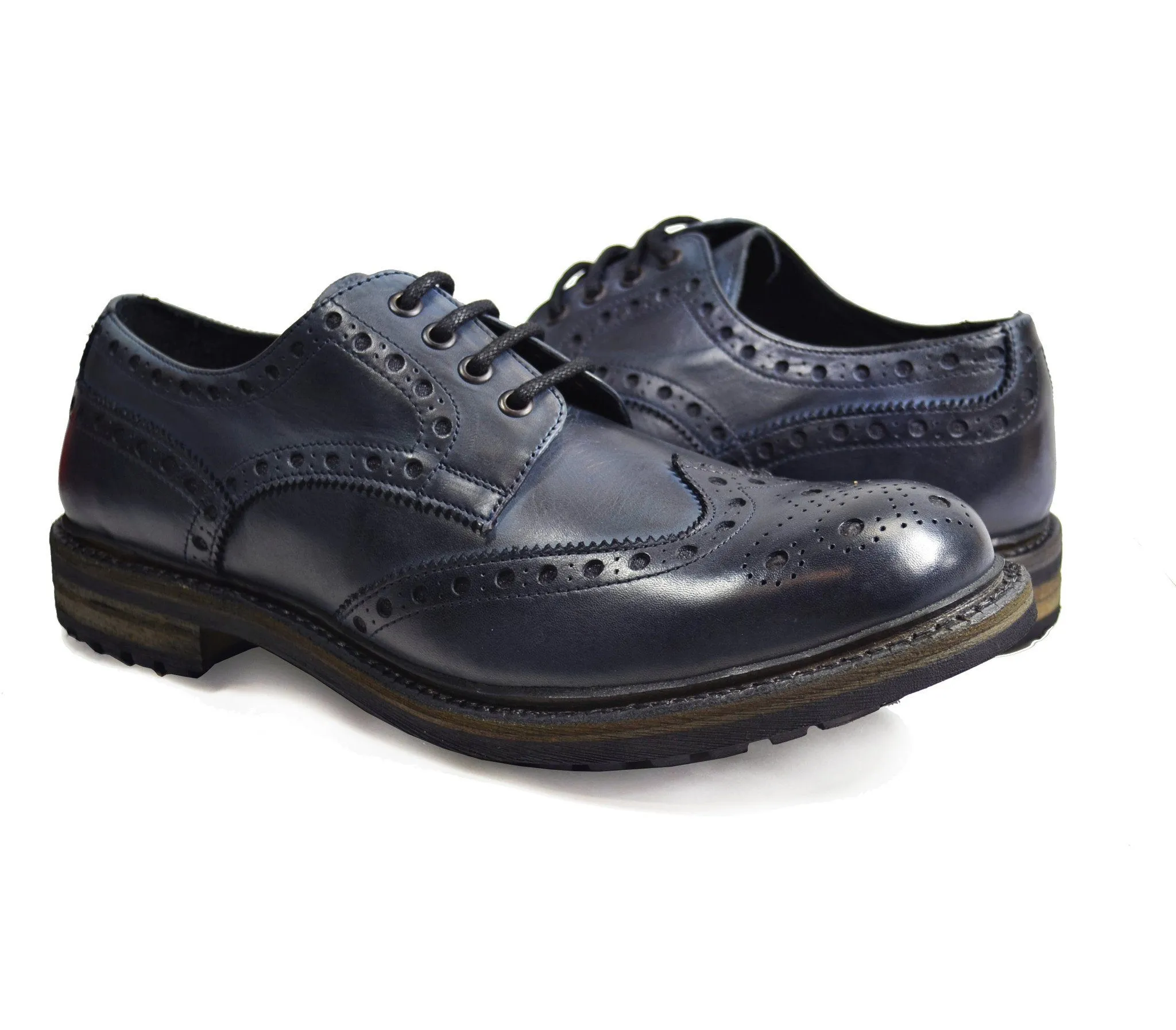 DOUGLAS Blue Heavy Cow Crust Leather Oxfords by Paul Malone