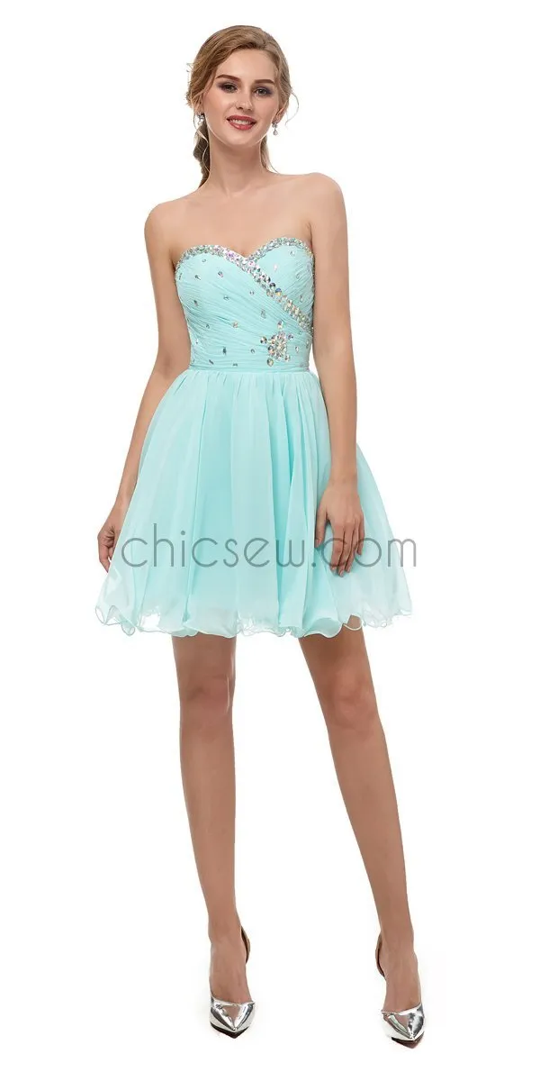 Fashion Sweetheart Backless Chiffon A Line Short Homecoming Dresses XDM1141