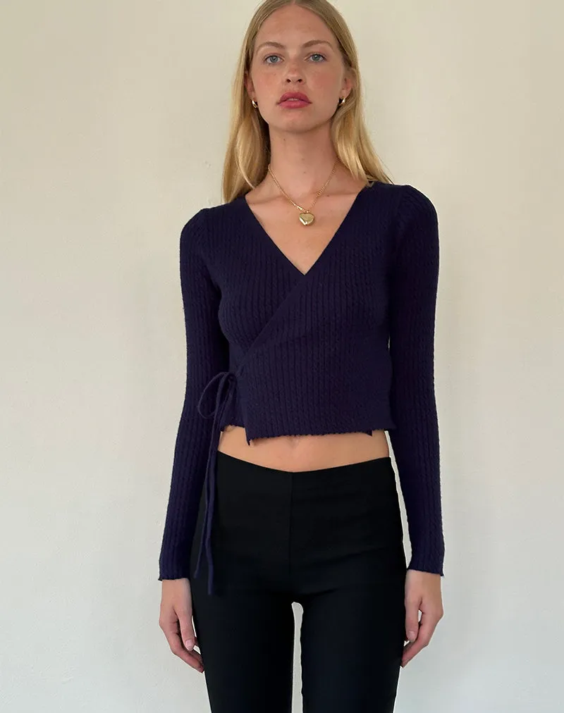 Gisela Knitted Wrap Cardigan in Midnight Blue