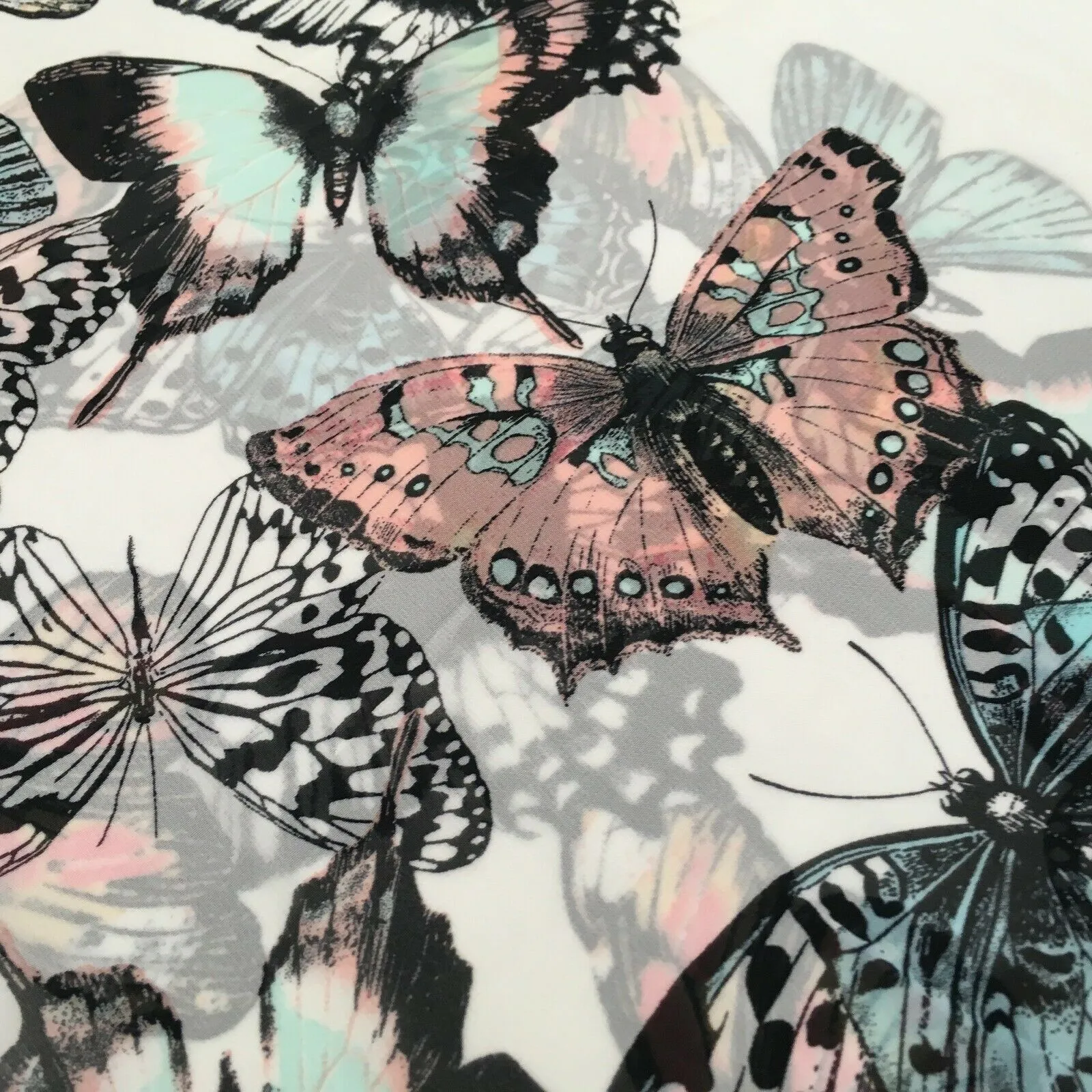 Green, Peach and Ivory Butterfly Printed Chiffon Fabric 150cm MK1084-6