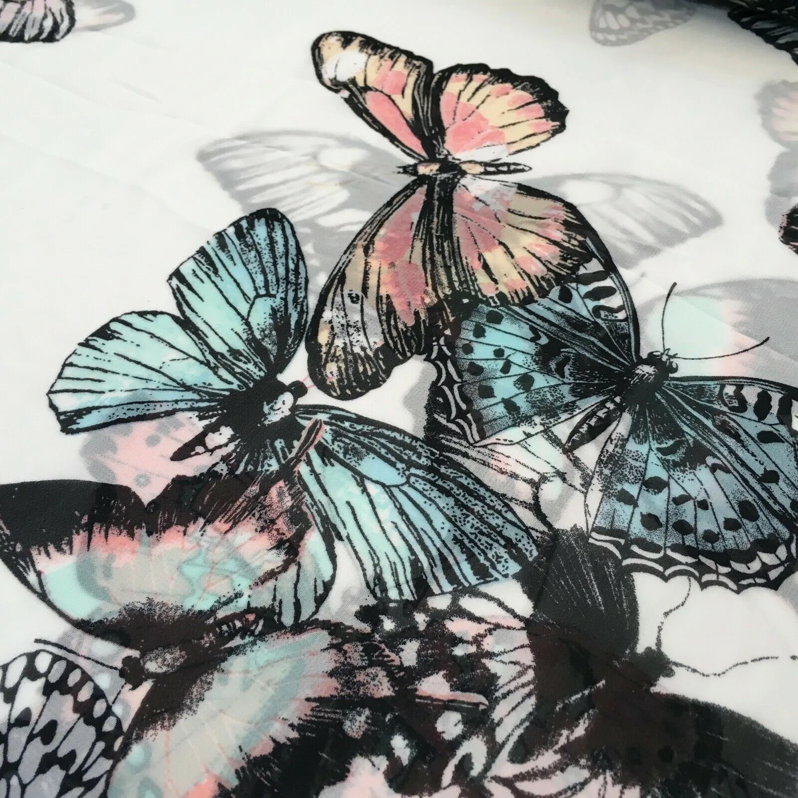 Green, Peach and Ivory Butterfly Printed Chiffon Fabric 150cm MK1084-6