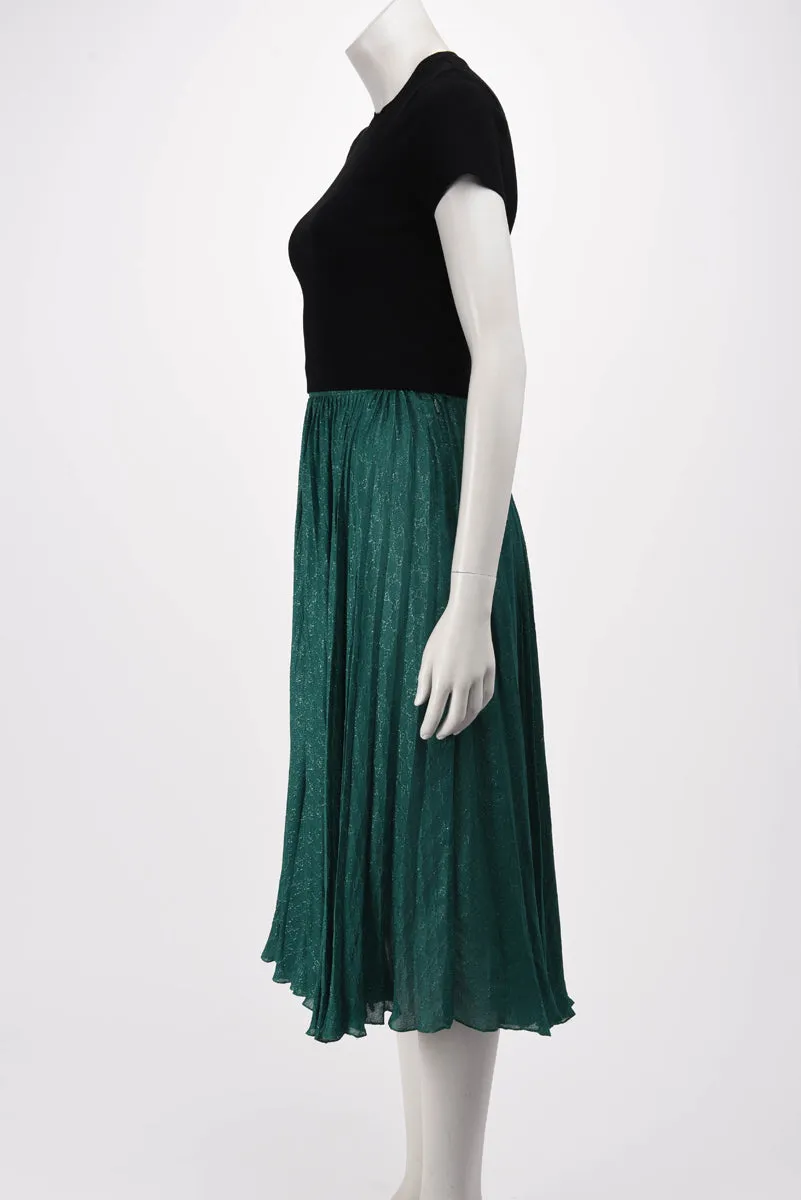 Gucci Green GG Lame Pleated Skirt IT 36