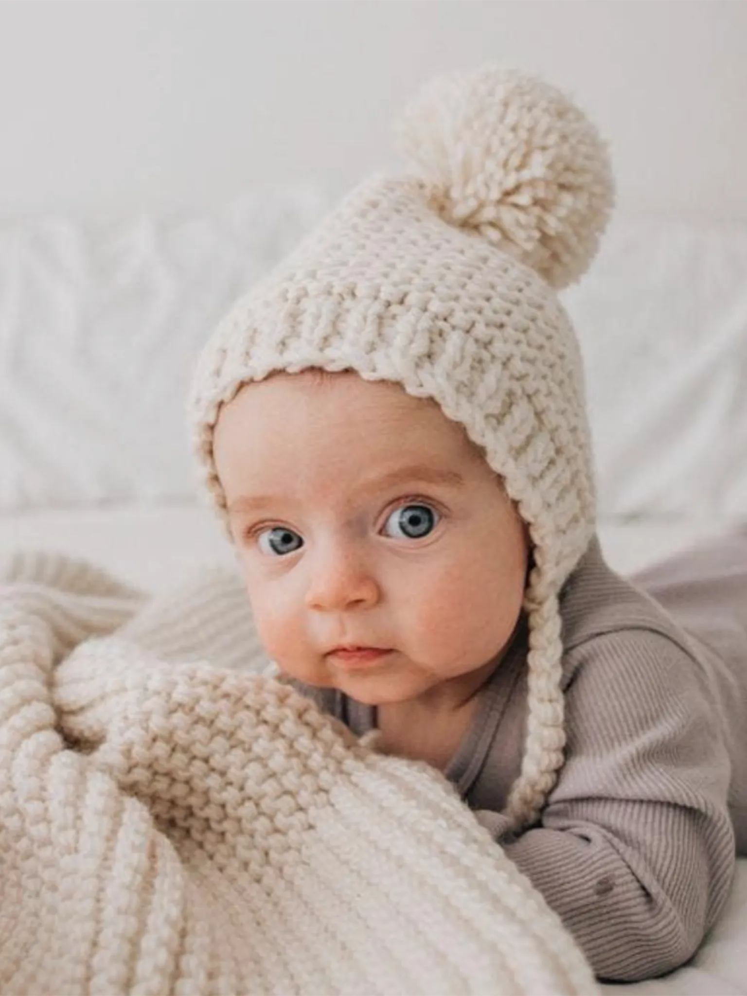 Littles Garter Stitch Knit Bonnet - Natural