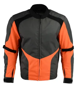 M Boss Motorcycle Apparel BOS11706 Men's Grey/Hi-Vis Orange Nylon Motorcycle Racer Jacket with Armor Protection