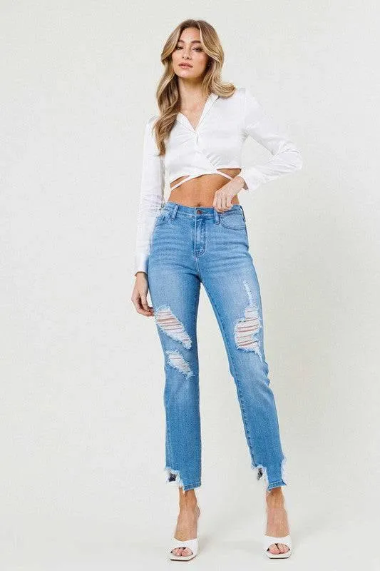 Mid rise straight leg jeans