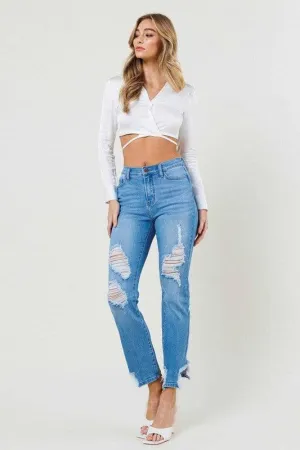 Mid rise straight leg jeans