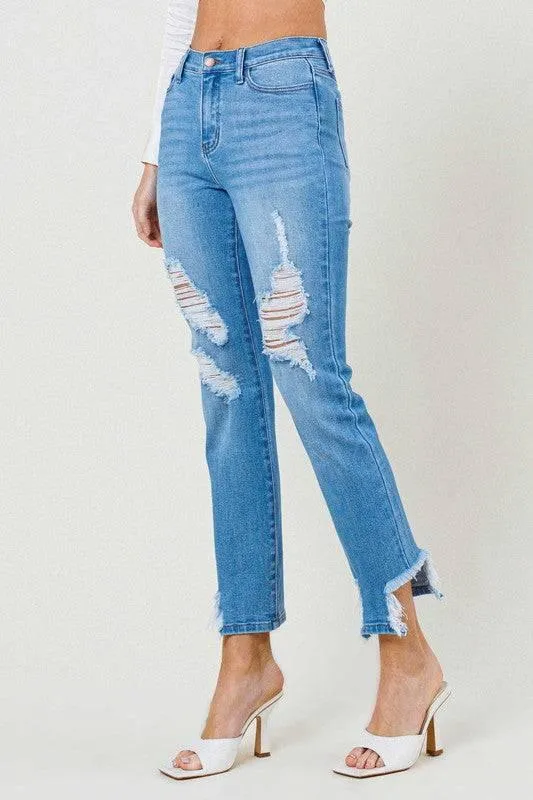 Mid rise straight leg jeans