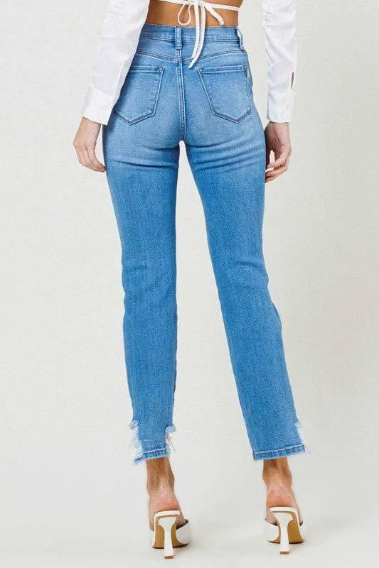 Mid rise straight leg jeans