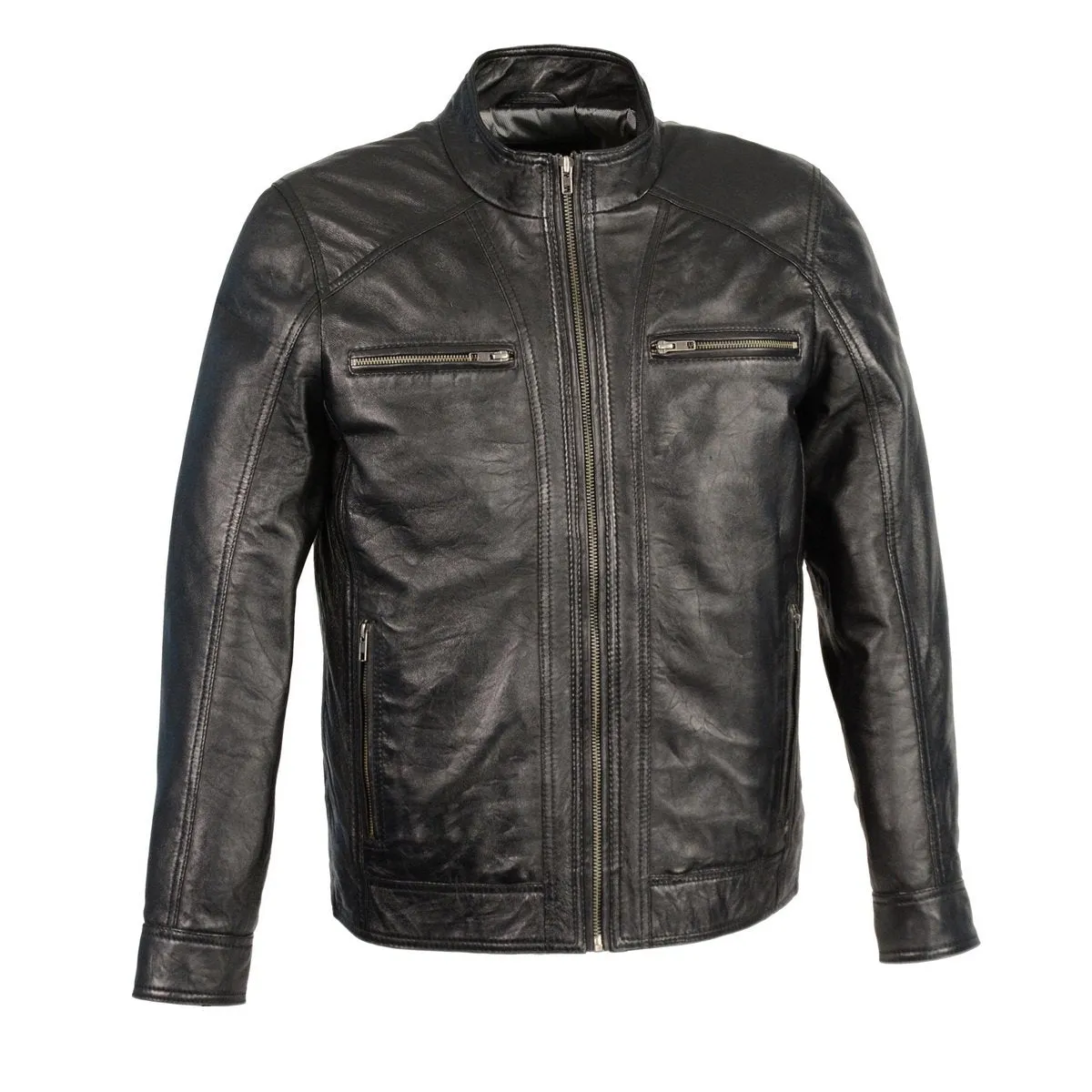 Milwaukee Leather Men's Black Motorcycle Fashion Leather Jacket with Front Zipper Closure SFM1860