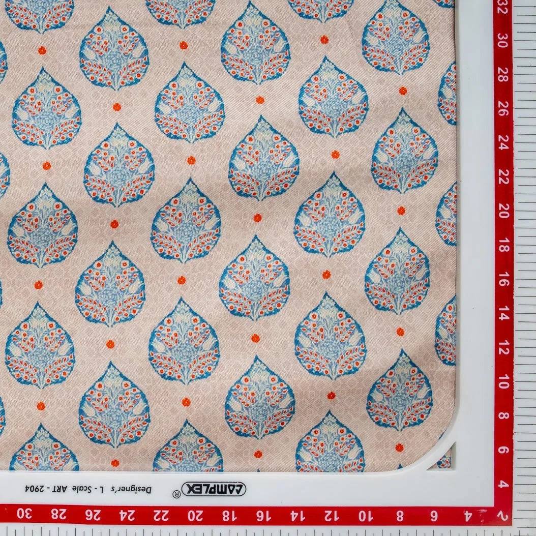 Peach Digital Print Pure Silk Fabric