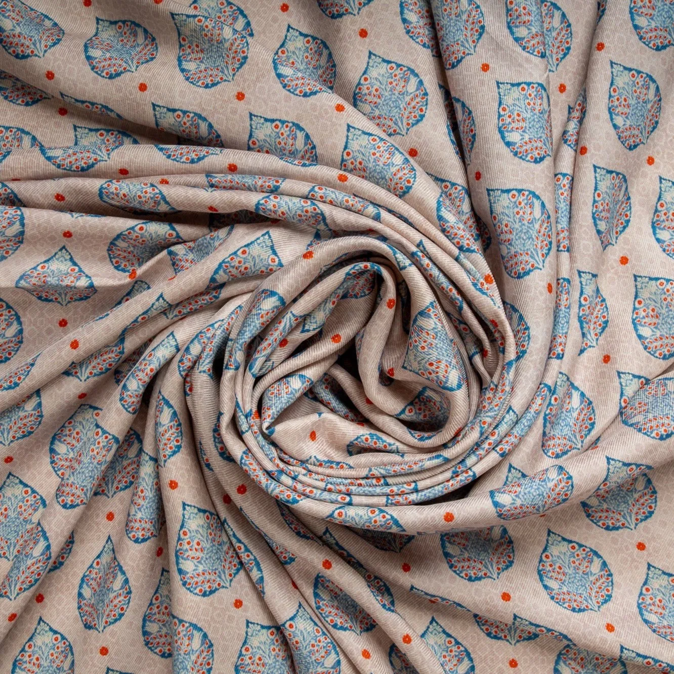 Peach Digital Print Pure Silk Fabric