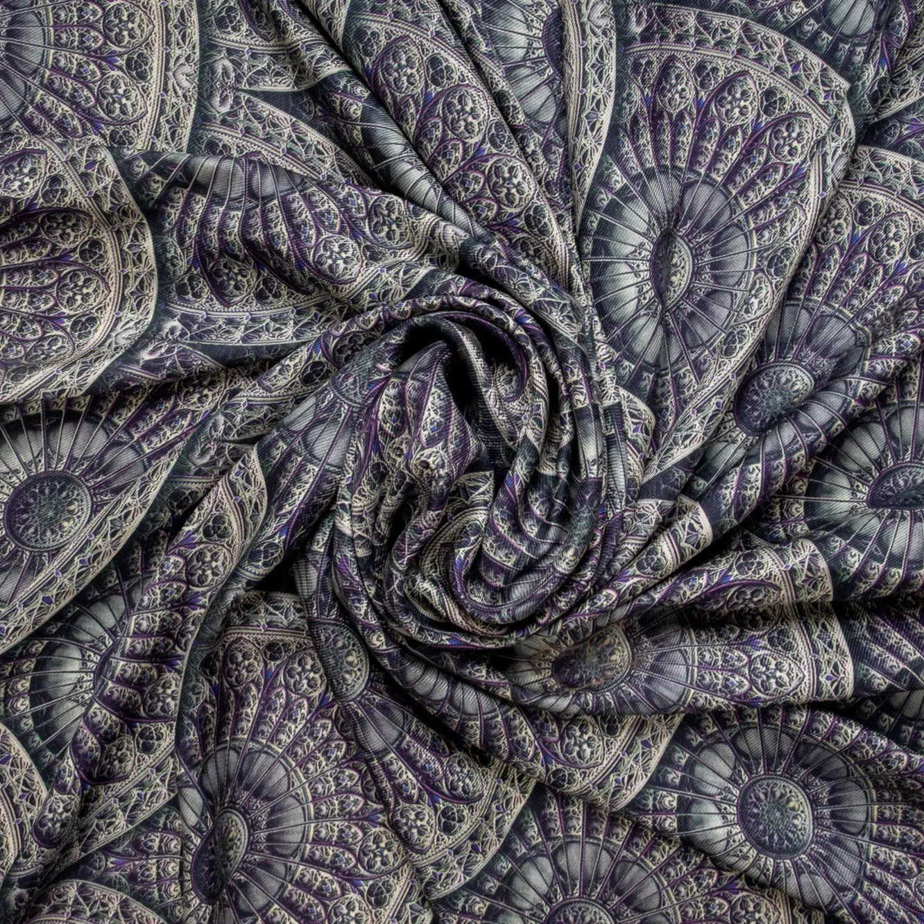 Purple Silver Digital Print Pure Silk Fabric