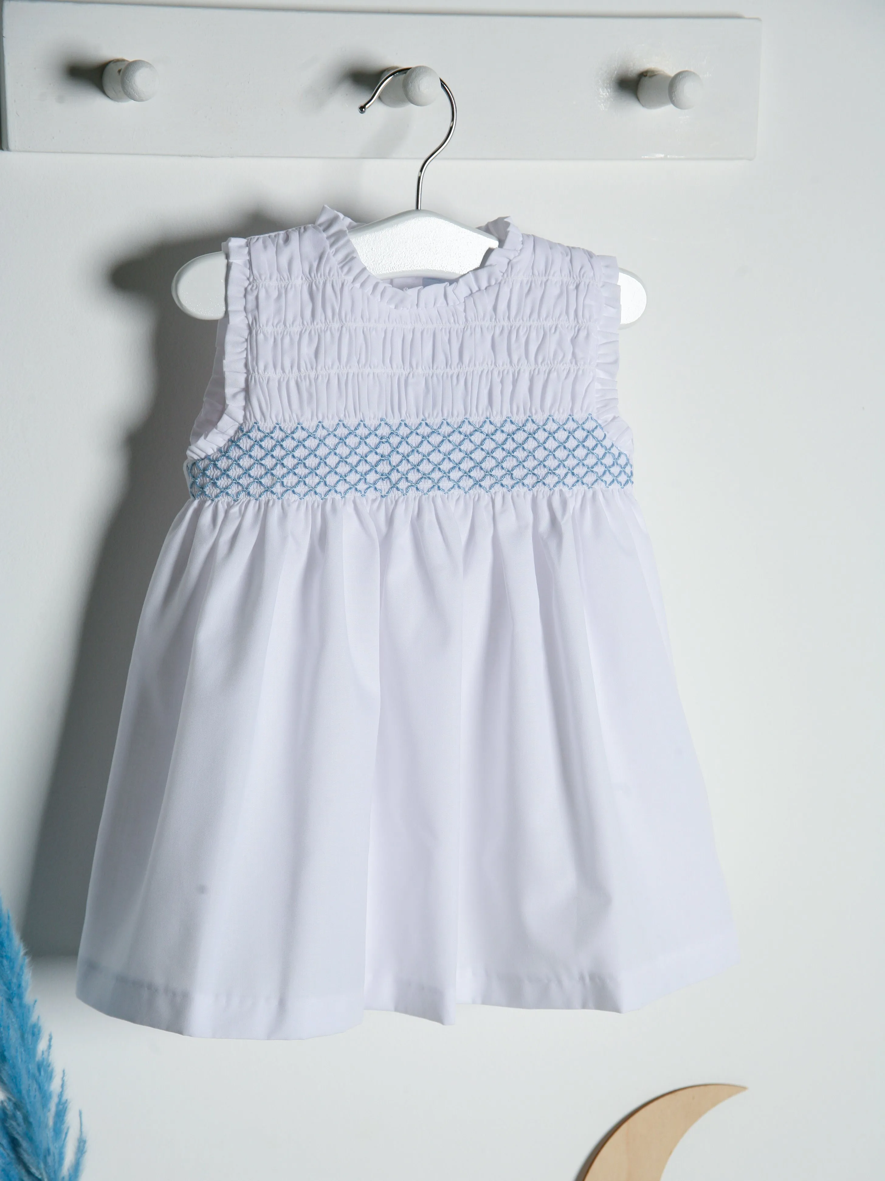 Sardon White & blue Smocked dress