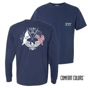 Sig Tau Comfort Colors Navy Patriot tee