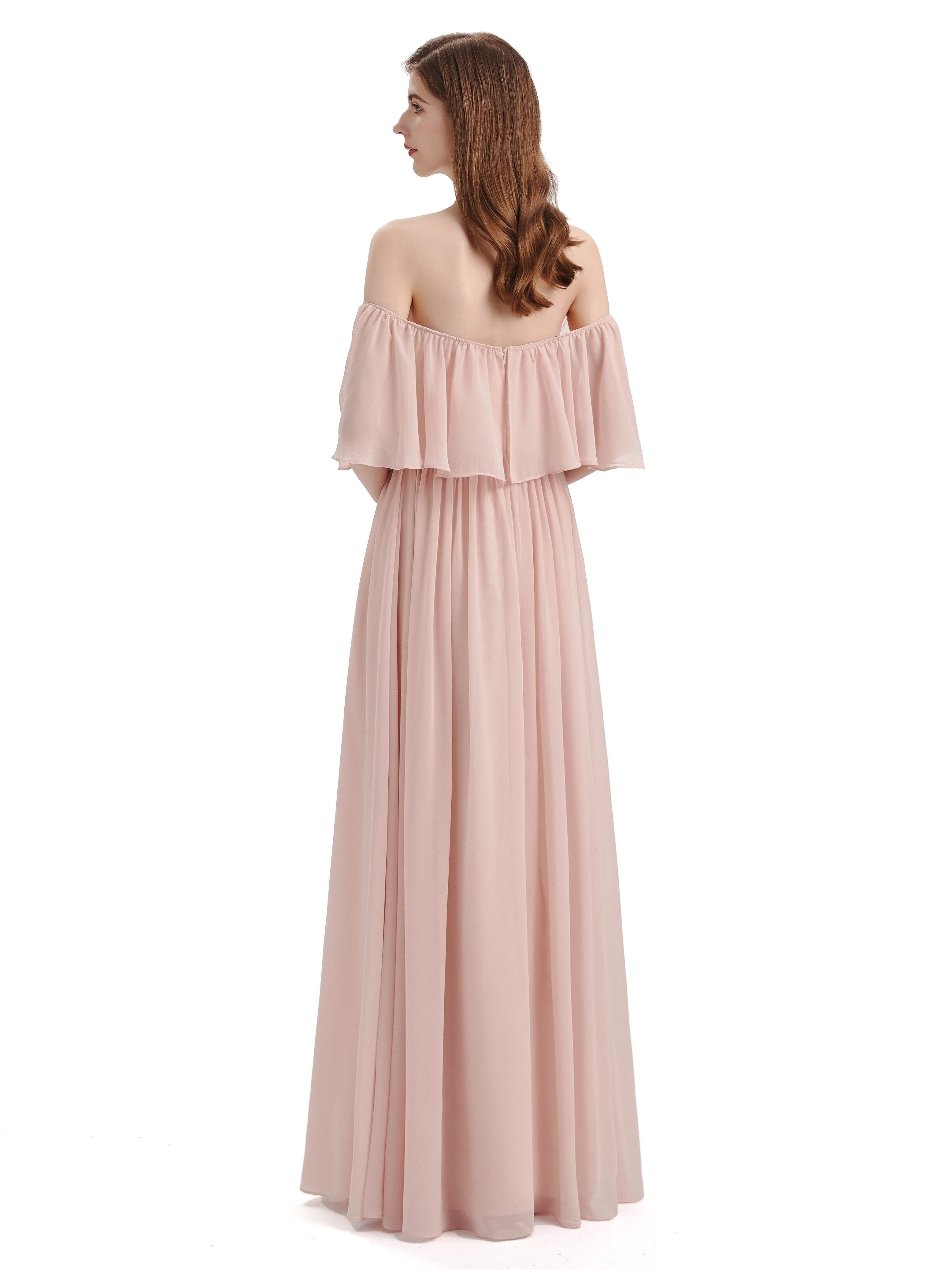 Simple A-Line Off The Shoulder Chiffon Long Bridesmaid Dresses