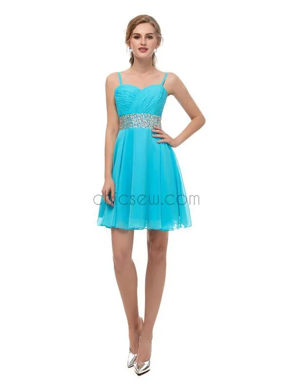 Simple Turquoise Spaghetti Strap Chiffon A Line Short Homecoming Dresses XDM1142