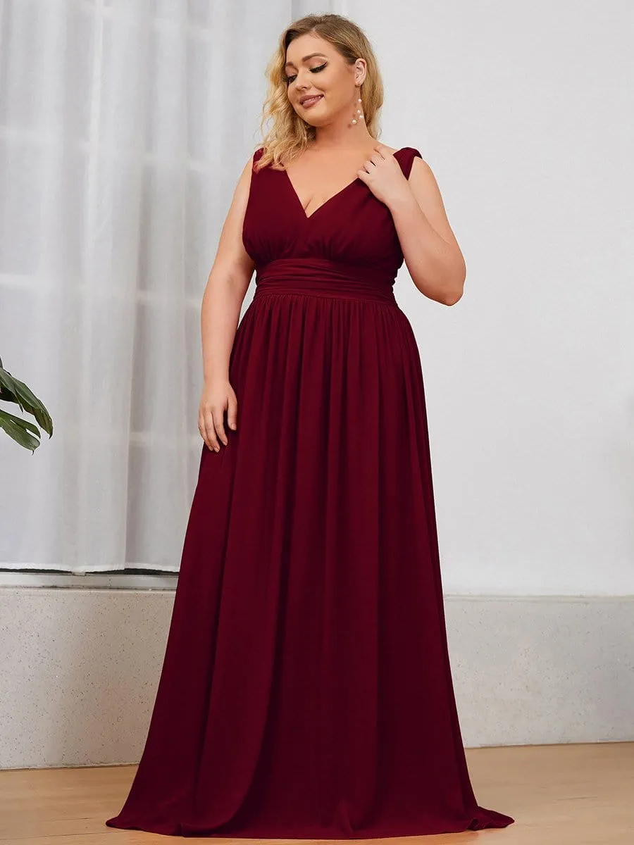 Sleeveless V-Neck Plain Maxi Chiffon Bridesmaid Dress