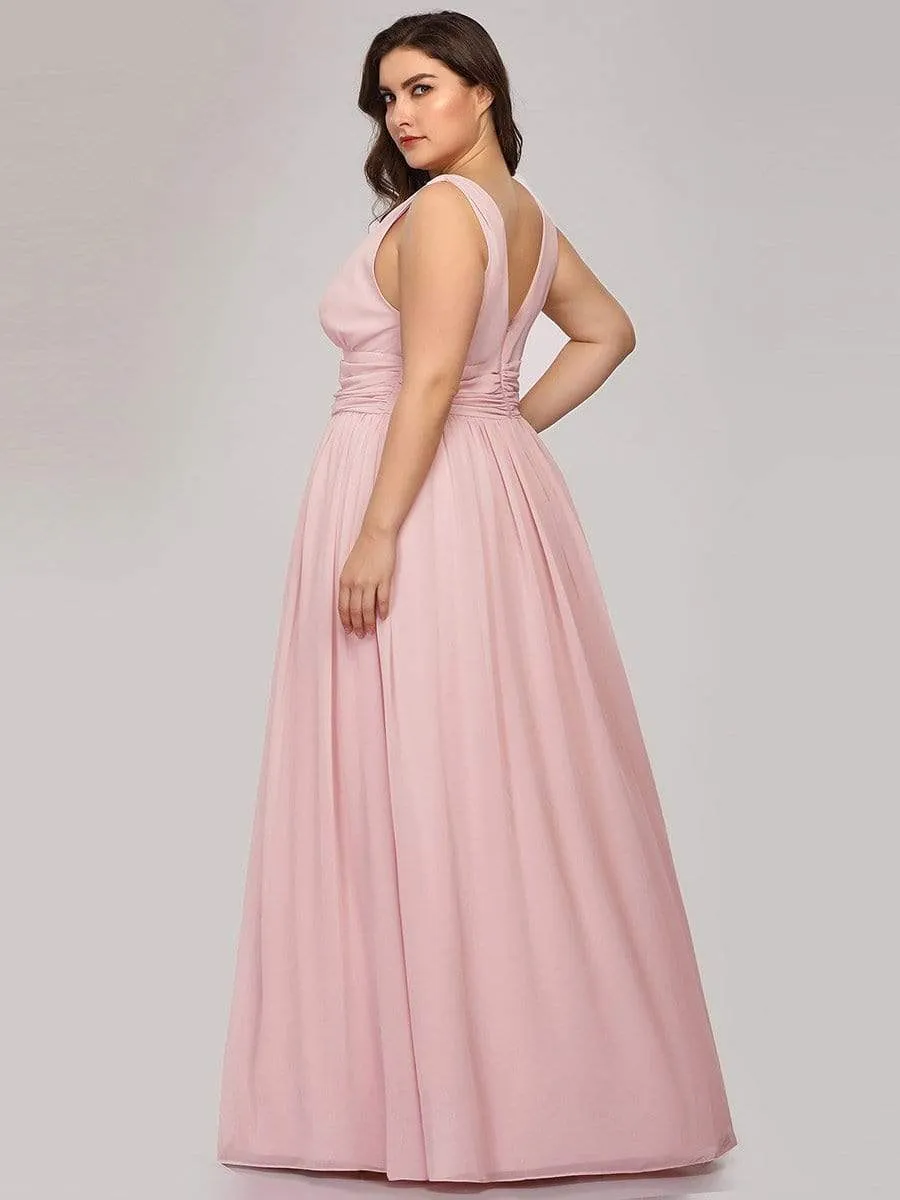 Sleeveless V-Neck Plain Maxi Chiffon Bridesmaid Dress