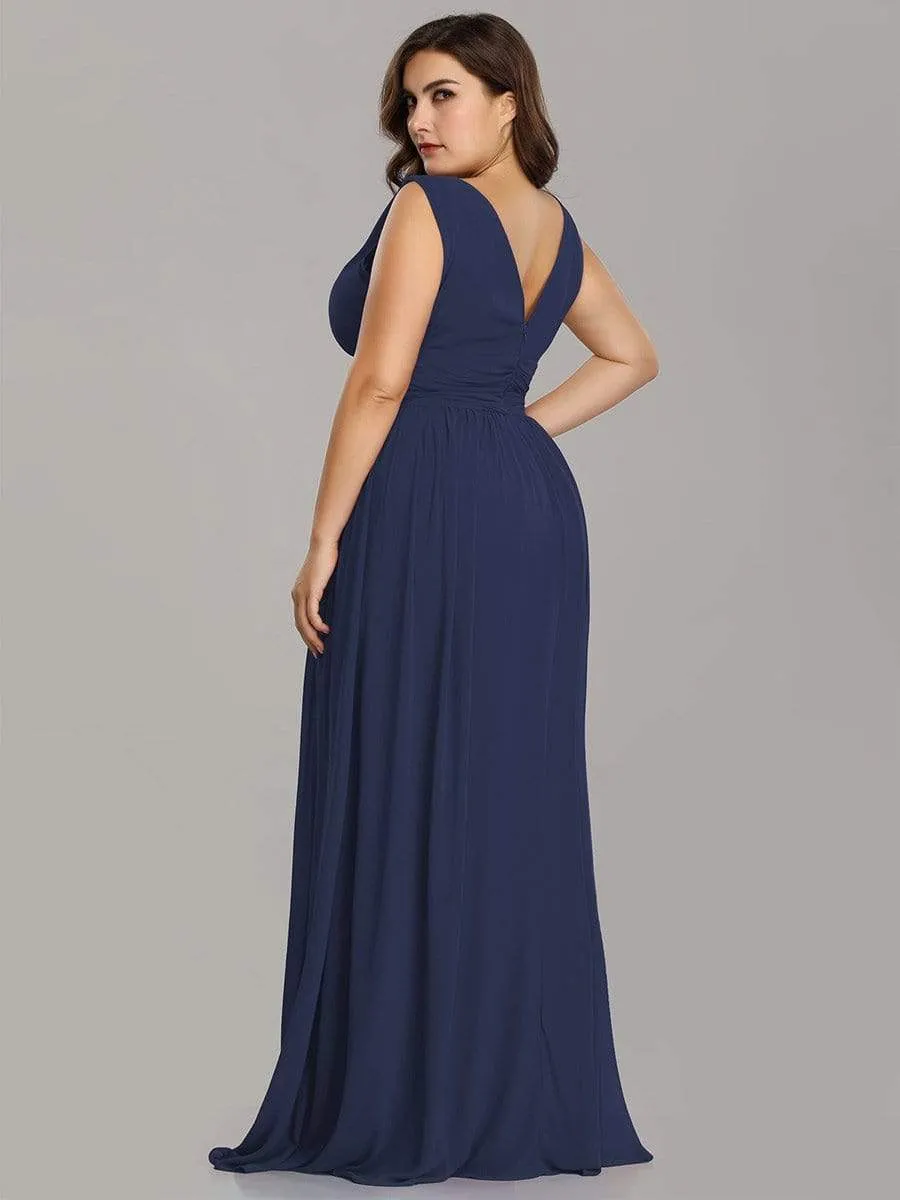 Sleeveless V-Neck Plain Maxi Chiffon Bridesmaid Dress