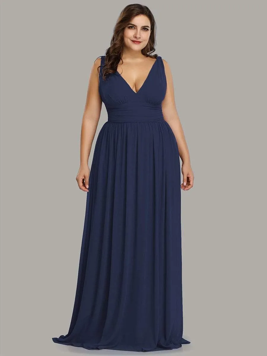 Sleeveless V-Neck Plain Maxi Chiffon Bridesmaid Dress