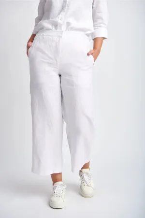 Straight Leg Cropped Linen Pant White