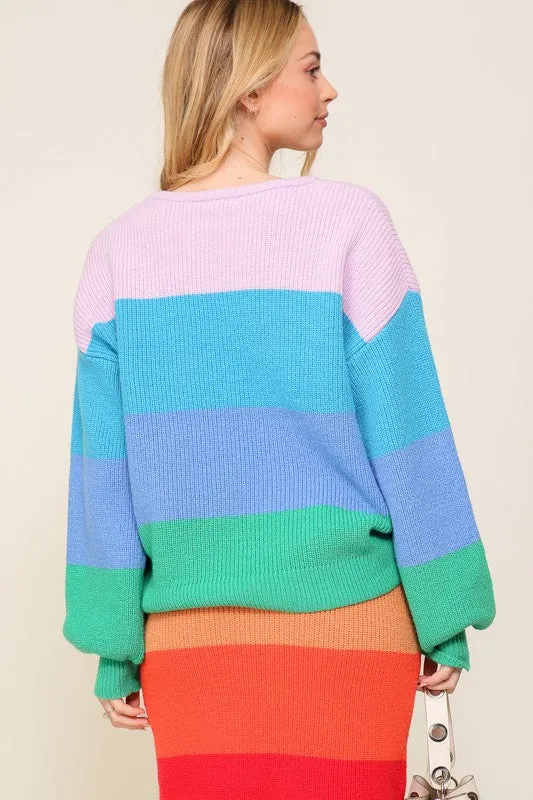 TEEK - Bold Rainbow Stripe Oversized Chunky Knit Pullover