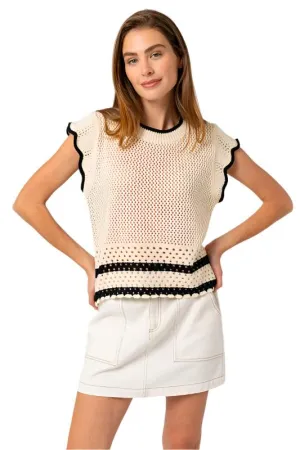 TEEK - Cream Black Ruffle Sleeveless Color Contrast Top