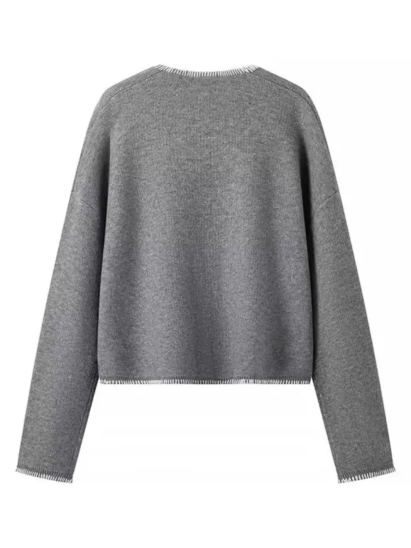 TEEK - Grey Double Pocket Knit V-Neck Sweater