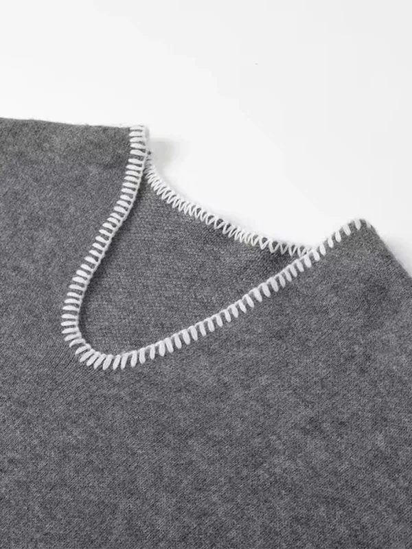 TEEK - Grey Double Pocket Knit V-Neck Sweater