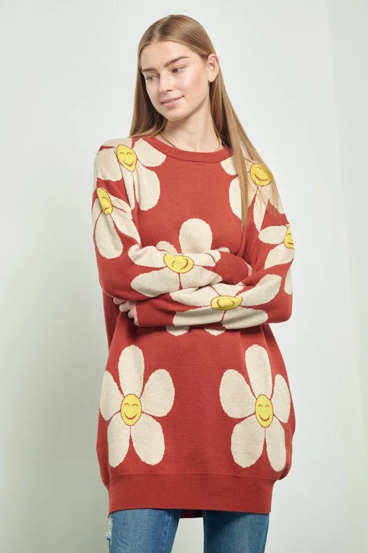 TEEK - HAPPY FACE FLORAL KNIT SWEATER