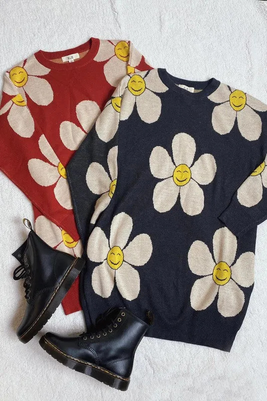 TEEK - HAPPY FACE FLORAL KNIT SWEATER