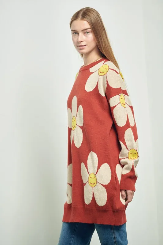 TEEK - HAPPY FACE FLORAL KNIT SWEATER