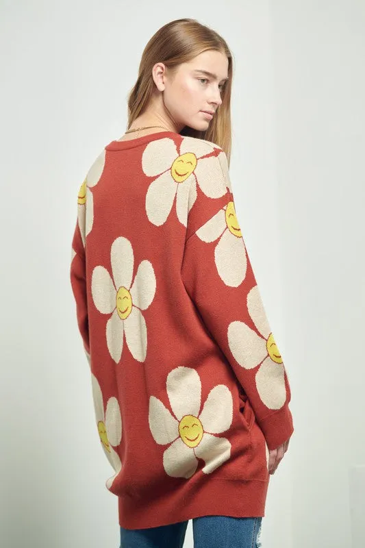 TEEK - HAPPY FACE FLORAL KNIT SWEATER