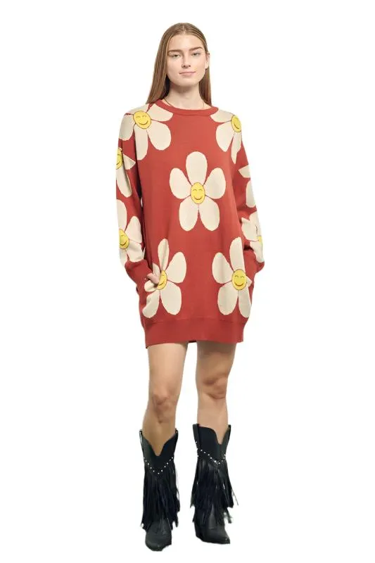 TEEK - HAPPY FACE FLORAL KNIT SWEATER