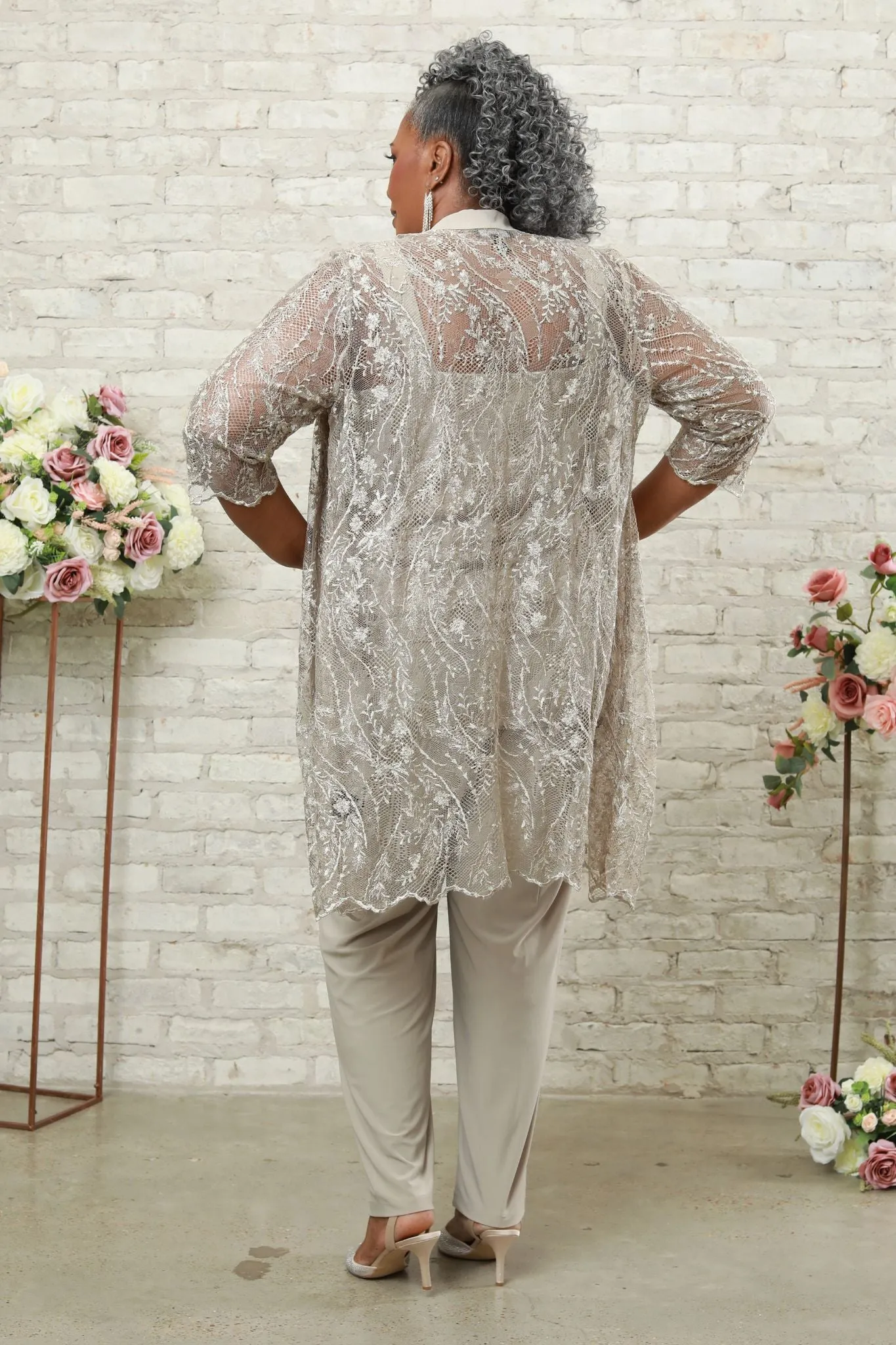 Women's Plus Size Casually Fitted Pants with a Shimmering Top