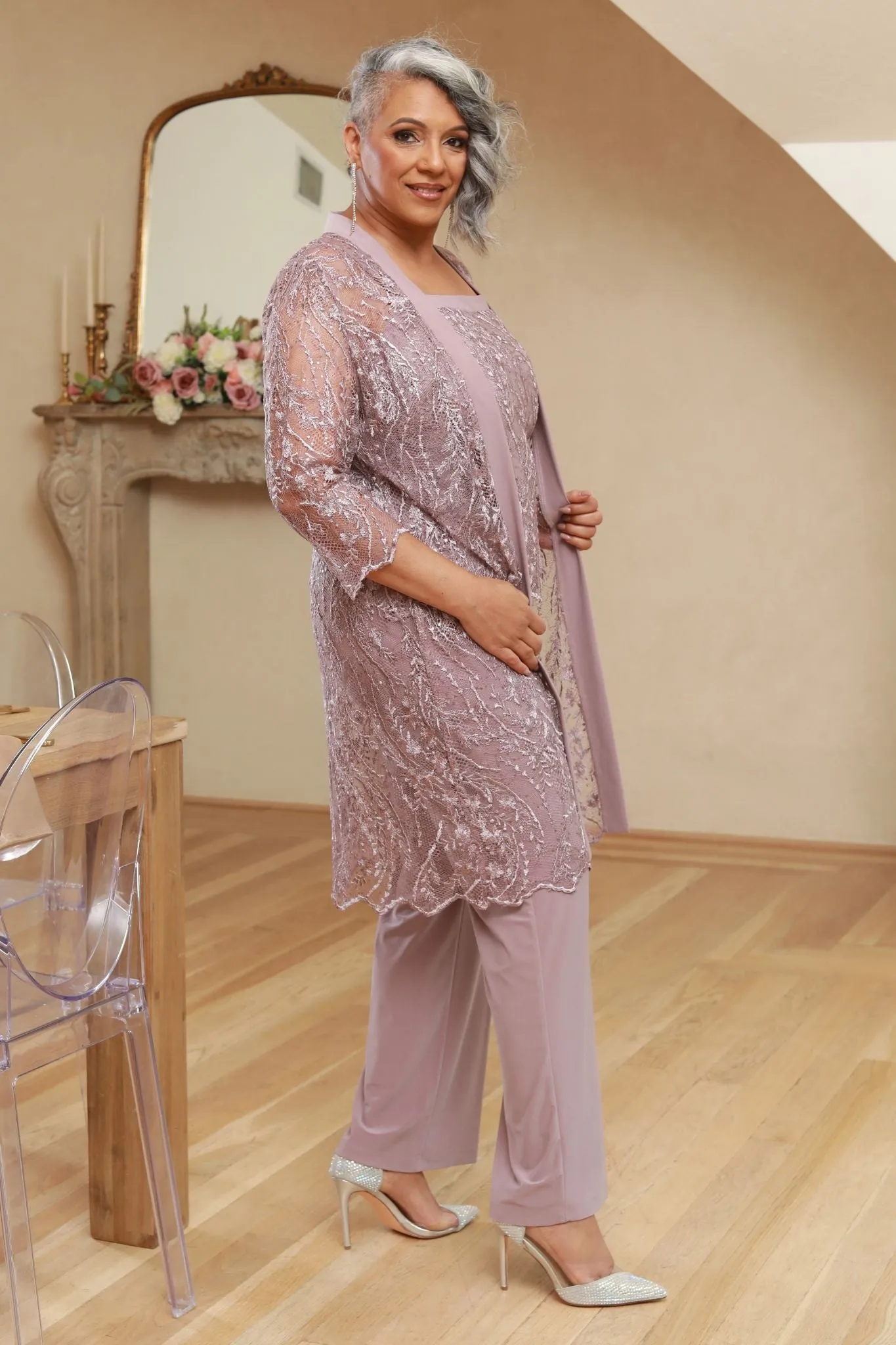 Women's Plus Size Casually Fitted Pants with a Shimmering Top