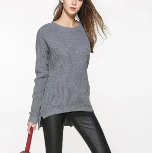 Womens Relaxed Fit Round Neck Sweater in Gray